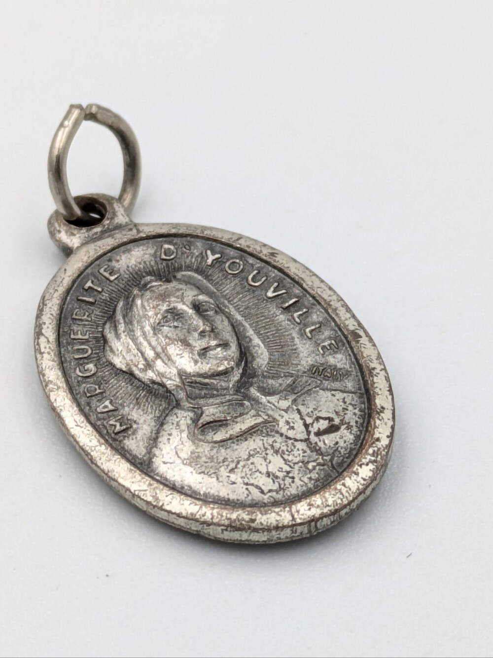 Vintage religious medal St. Marguerite d'Youville silver tone